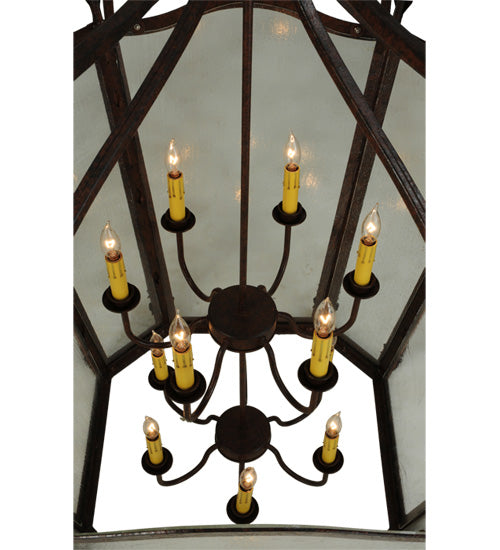 Meyda Lighting Citadel 43" 12-Light Rusty Nail Textured Pendant Light With Clear Seeded Shade Glass