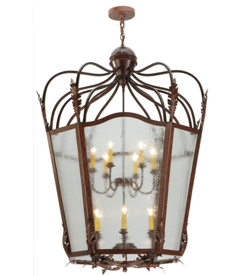 Meyda Lighting Citadel 43" 12-Light Rusty Nail Textured Pendant Light With Clear Seeded Shade Glass