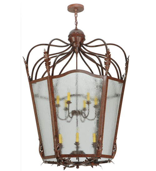Meyda Lighting Citadel 43" 12-Light Rusty Nail Textured Pendant Light With Clear Seeded Shade Glass