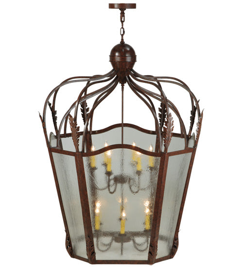 Meyda Lighting Citadel 43" 12-Light Rusty Nail Textured Pendant Light With Clear Seeded Shade Glass
