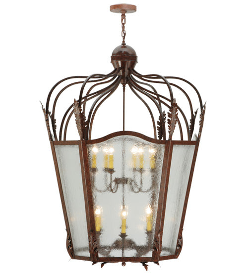 Meyda Lighting Citadel 43" 12-Light Rusty Nail Textured Pendant Light With Clear Seeded Shade Glass