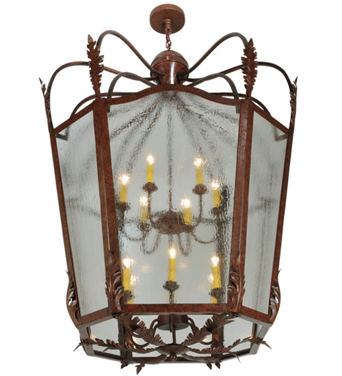 Meyda Lighting Citadel 43" 12-Light Rusty Nail Textured Pendant Light With Clear Seeded Shade Glass