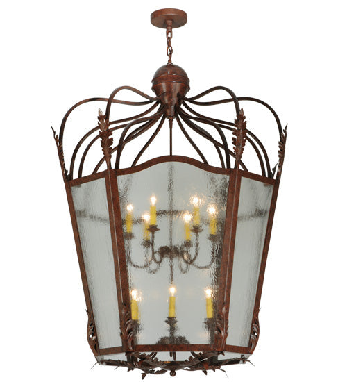 Meyda Lighting Citadel 43" 12-Light Rusty Nail Textured Pendant Light With Clear Seeded Shade Glass