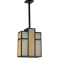 Meyda Lighting Cityscape 12" Craftsman Brown Oblong Pendant Light With Beige & White Shade Glass