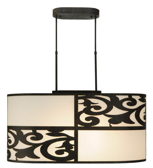 Meyda Lighting Clarabella 34" 4-Light Antique Iron Gate Pendant Light With White Statuario Idalight Shade Glass