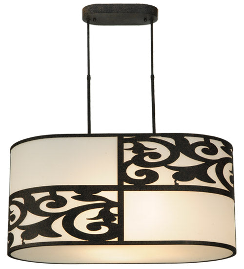 Meyda Lighting Clarabella 34" 4-Light Antique Iron Gate Pendant Light With White Statuario Idalight Shade Glass