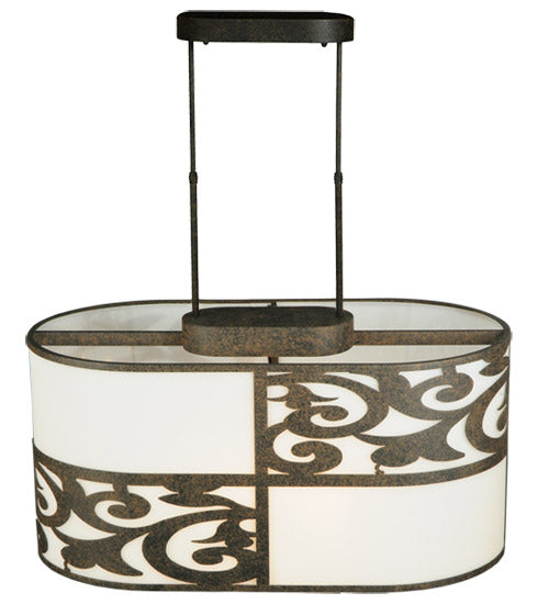 Meyda Lighting Clarabella 34" 4-Light Antique Iron Gate Pendant Light With White Statuario Idalight Shade Glass