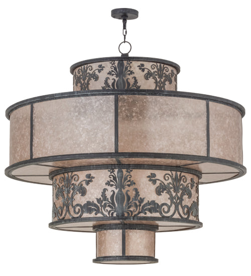 Meyda Lighting Clarabella 53" 16-Light Antique Iron Gate Pendant Light With Silver Mica Shade Glass