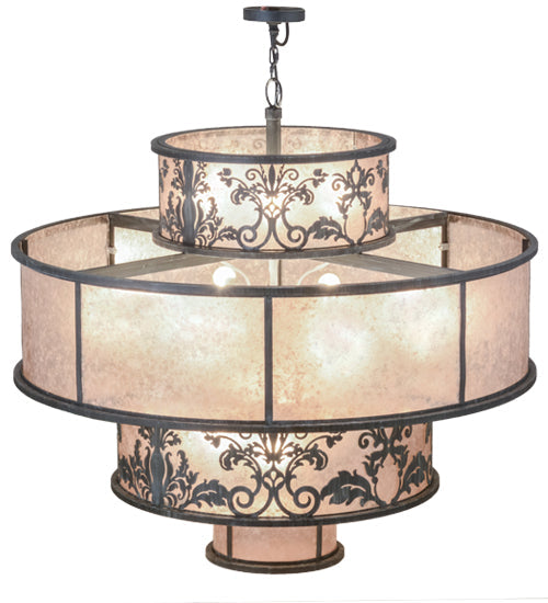 Meyda Lighting Clarabella 53" 16-Light Antique Iron Gate Pendant Light With Silver Mica Shade Glass