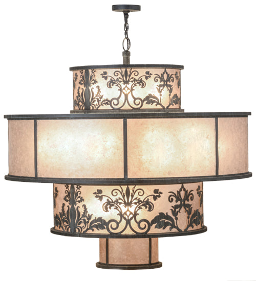 Meyda Lighting Clarabella 53" 16-Light Antique Iron Gate Pendant Light With Silver Mica Shade Glass