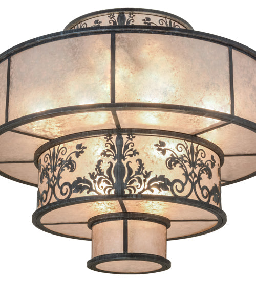 Meyda Lighting Clarabella 53" 16-Light Antique Iron Gate Pendant Light With Silver Mica Shade Glass