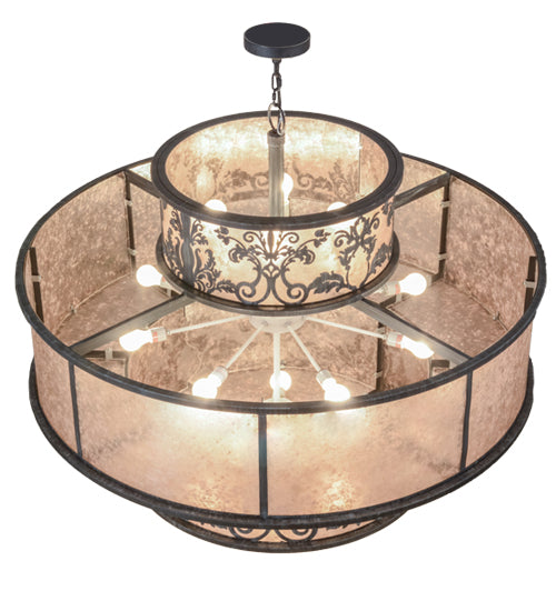 Meyda Lighting Clarabella 53" 16-Light Antique Iron Gate Pendant Light With Silver Mica Shade Glass