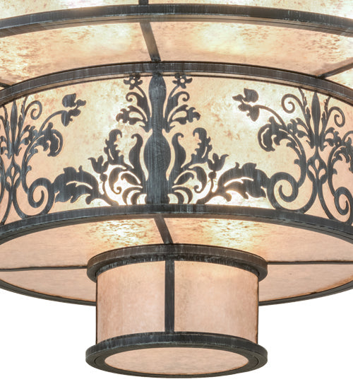 Meyda Lighting Clarabella 53" 16-Light Antique Iron Gate Pendant Light With Silver Mica Shade Glass