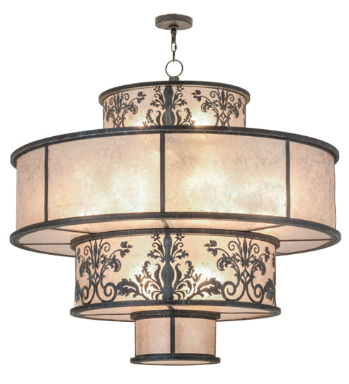 Meyda Lighting Clarabella 53" 16-Light Antique Iron Gate Pendant Light With Silver Mica Shade Glass
