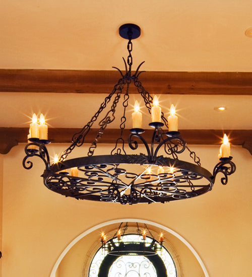 Meyda Lighting Clarinda 60" 15-Light Copper Rust Chandelier With Ivory Faux Candlelight