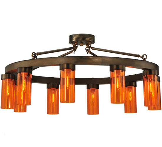 Meyda Lighting Clark 48" 10-Light Antique Copper Semi-flush Mount Ceiling Light With Coral Shade Glass