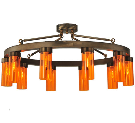 Meyda Lighting Clark 48" 10-Light Antique Copper Semi-flush Mount Ceiling Light With Coral Shade Glass