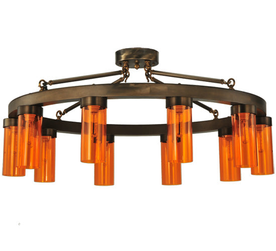 Meyda Lighting Clark 48" 10-Light Antique Copper Semi-flush Mount Ceiling Light With Coral Shade Glass