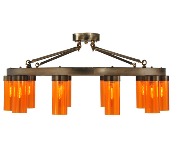 Meyda Lighting Clark 48" 10-Light Antique Copper Semi-flush Mount Ceiling Light With Coral Shade Glass