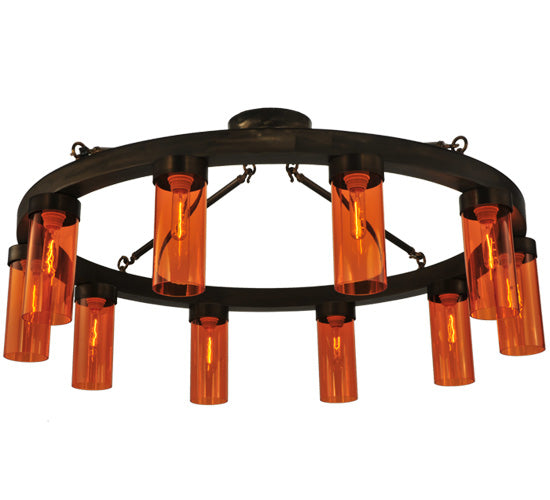 Meyda Lighting Clark 48" 10-Light Antique Copper Semi-flush Mount Ceiling Light With Coral Shade Glass