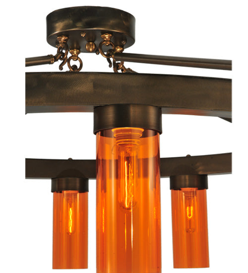 Meyda Lighting Clark 48" 10-Light Antique Copper Semi-flush Mount Ceiling Light With Coral Shade Glass