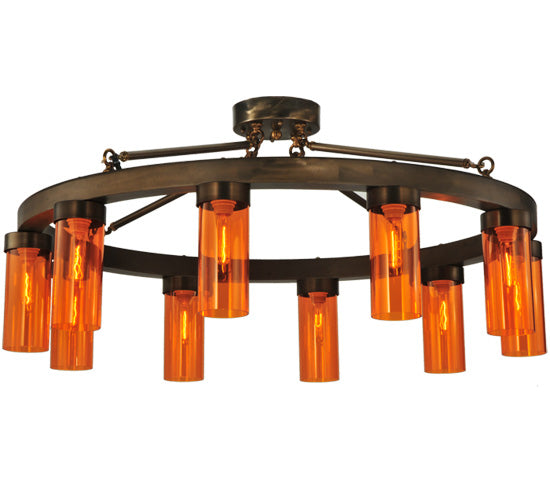 Meyda Lighting Clark 48" 10-Light Antique Copper Semi-flush Mount Ceiling Light With Coral Shade Glass