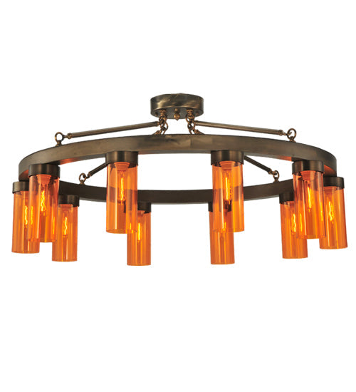 Meyda Lighting Clark 48" 10-Light Antique Copper Semi-flush Mount Ceiling Light With Coral Shade Glass