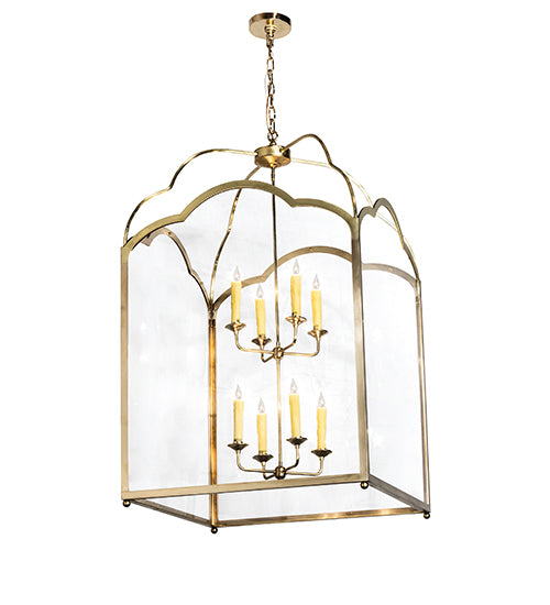 Meyda Lighting Claudette 32"Sq 8-Light Raw Brass Pendant Light With Ivory Faux Candlelight