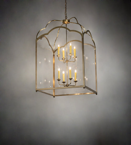 Meyda Lighting Claudette 32"Sq 8-Light Raw Brass Pendant Light With Ivory Faux Candlelight