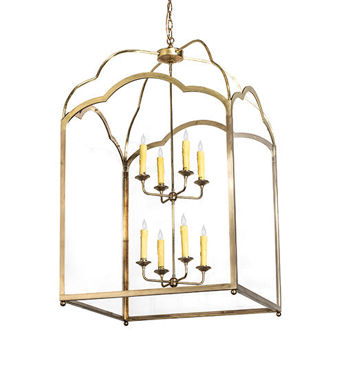 Meyda Lighting Claudette 32"Sq 8-Light Raw Brass Pendant Light With Ivory Faux Candlelight