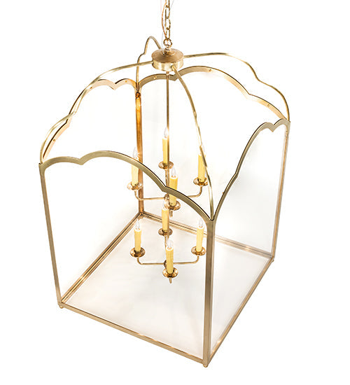 Meyda Lighting Claudette 32"Sq 8-Light Raw Brass Pendant Light With Ivory Faux Candlelight