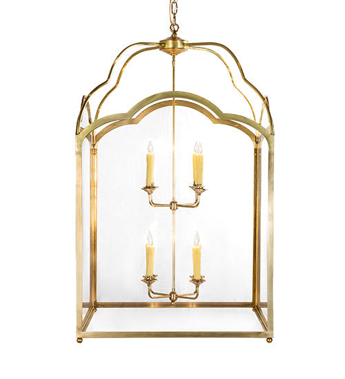 Meyda Lighting Claudette 32"Sq 8-Light Raw Brass Pendant Light With Ivory Faux Candlelight