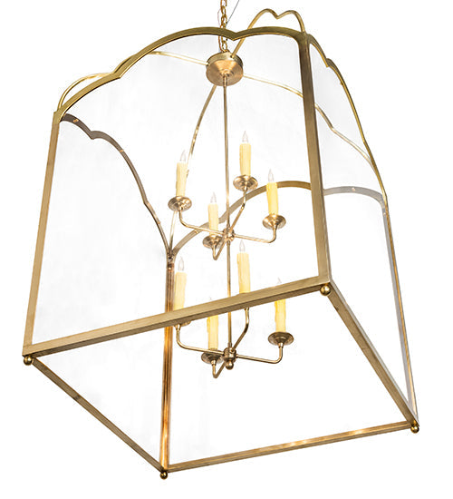 Meyda Lighting Claudette 32"Sq 8-Light Raw Brass Pendant Light With Ivory Faux Candlelight