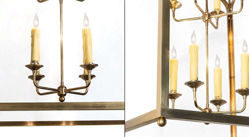 Meyda Lighting Claudette 32"Sq 8-Light Raw Brass Pendant Light With Ivory Faux Candlelight