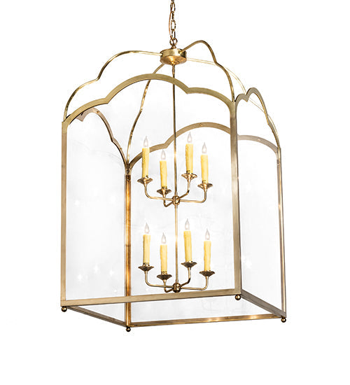 Meyda Lighting Claudette 32"Sq 8-Light Raw Brass Pendant Light With Ivory Faux Candlelight
