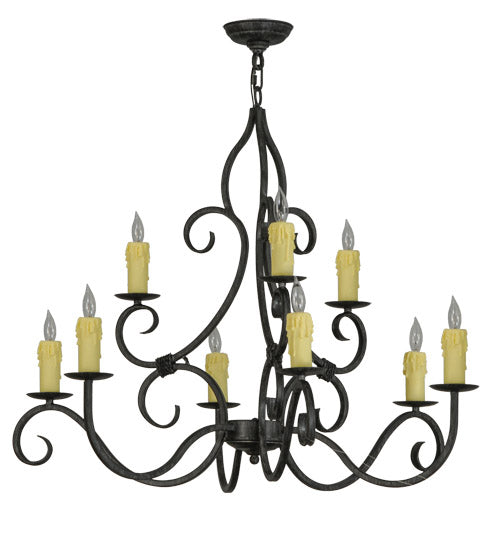 Meyda Lighting Clayton 36" 9-Light Antique Iron Gate Chandelier With Amber Faux Candlelight