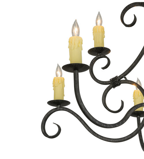 Meyda Lighting Clayton 36" 9-Light Antique Iron Gate Chandelier With Amber Faux Candlelight