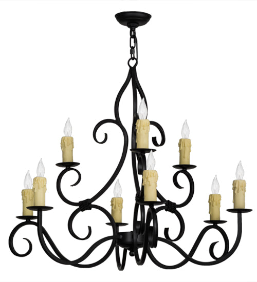 Meyda Lighting Clayton 36" 9-Light Blackwash Chandelier With Ivory Faux Candlelight