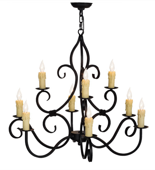 Meyda Lighting Clayton 36" 9-Light Blackwash Chandelier With Ivory Faux Candlelight
