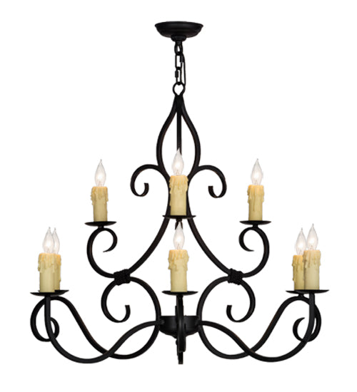 Meyda Lighting Clayton 36" 9-Light Blackwash Chandelier With Ivory Faux Candlelight