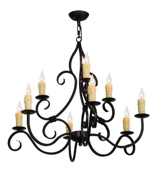 Meyda Lighting Clayton 36" 9-Light Blackwash Chandelier With Ivory Faux Candlelight