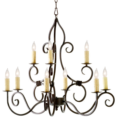 Meyda Lighting Clayton 36" 9-Light Cajun Spice Chandelier With Ivory Faux Candlelight