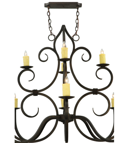 Meyda Lighting Clayton 60" 12-Light Gilded Tobacco Chandelier With Ivory Faux Candlelight