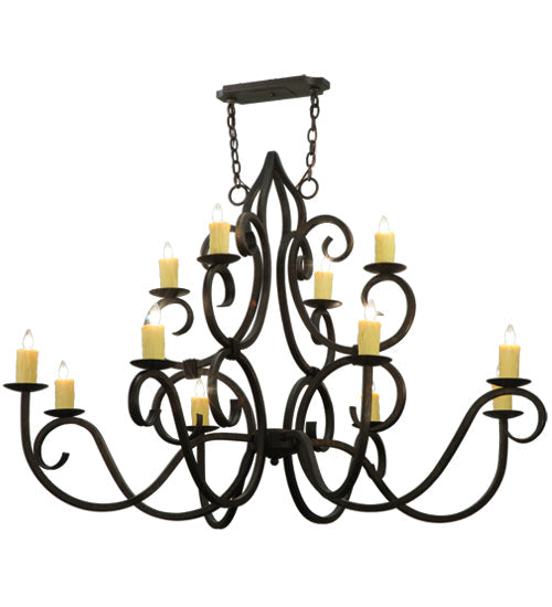 Meyda Lighting Clayton 60" 12-Light Gilded Tobacco Chandelier With Ivory Faux Candlelight