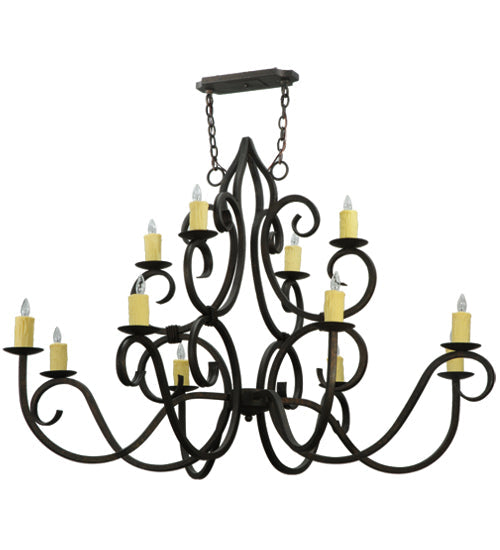 Meyda Lighting Clayton 60" 12-Light Gilded Tobacco Chandelier With Ivory Faux Candlelight