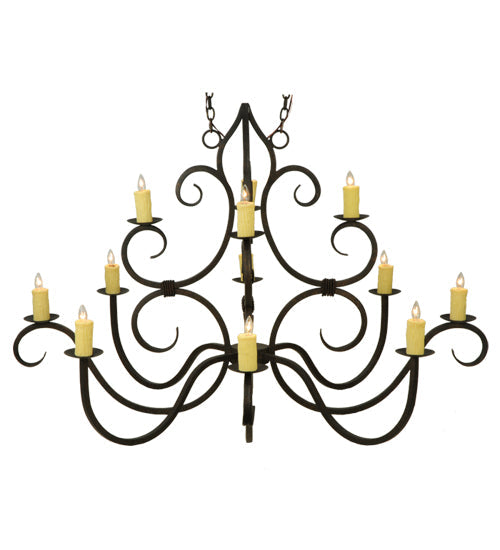 Meyda Lighting Clayton 60" 12-Light Gilded Tobacco Chandelier With Ivory Faux Candlelight