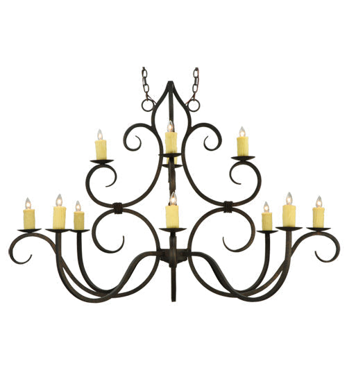 Meyda Lighting Clayton 60" 12-Light Gilded Tobacco Chandelier With Ivory Faux Candlelight