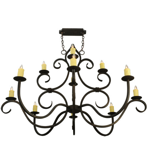 Meyda Lighting Clayton 60" 12-Light Gilded Tobacco Chandelier With Ivory Faux Candlelight