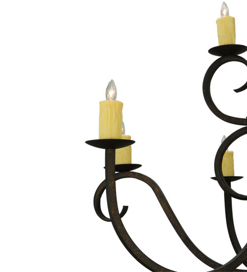 Meyda Lighting Clayton 60" 12-Light Gilded Tobacco Chandelier With Ivory Faux Candlelight
