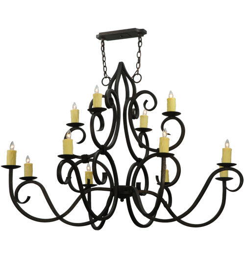 Meyda Lighting Clayton 60" 12-Light Gilded Tobacco Chandelier With Ivory Faux Candlelight